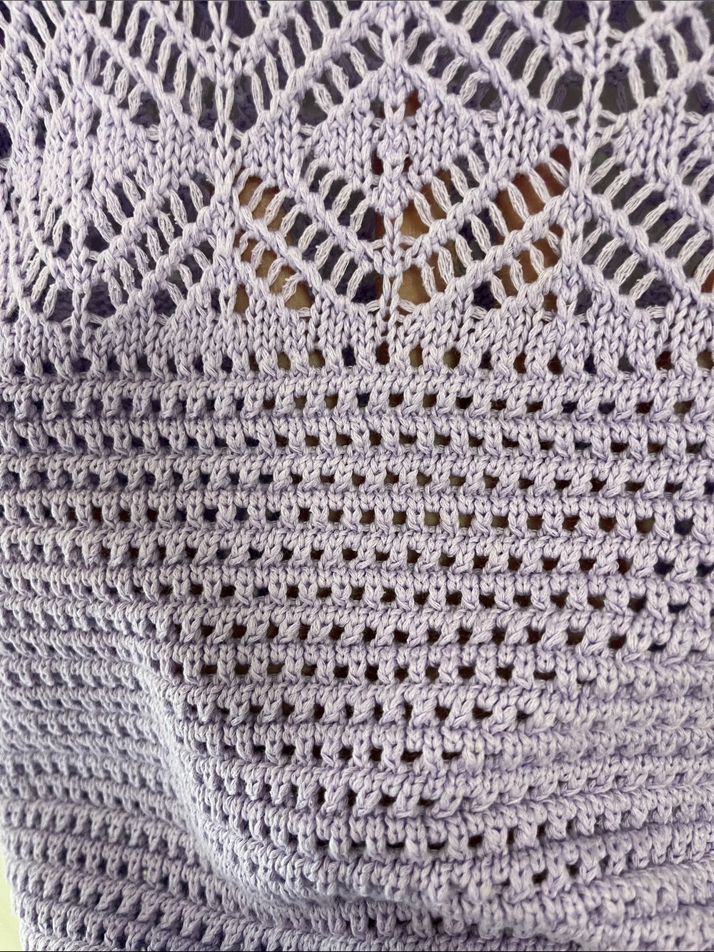 White House Black Market Lilac Puff Sleeve Pointelle Open Knit Sweater - Picture 6 of 9